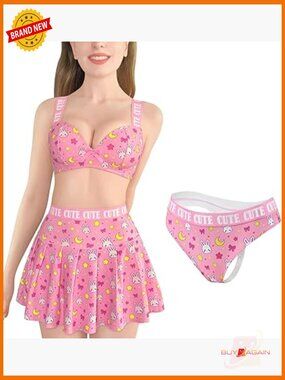 High Waisted 3 Piece Lingerie Set with Bralette and Thong, Plus Size Friendly